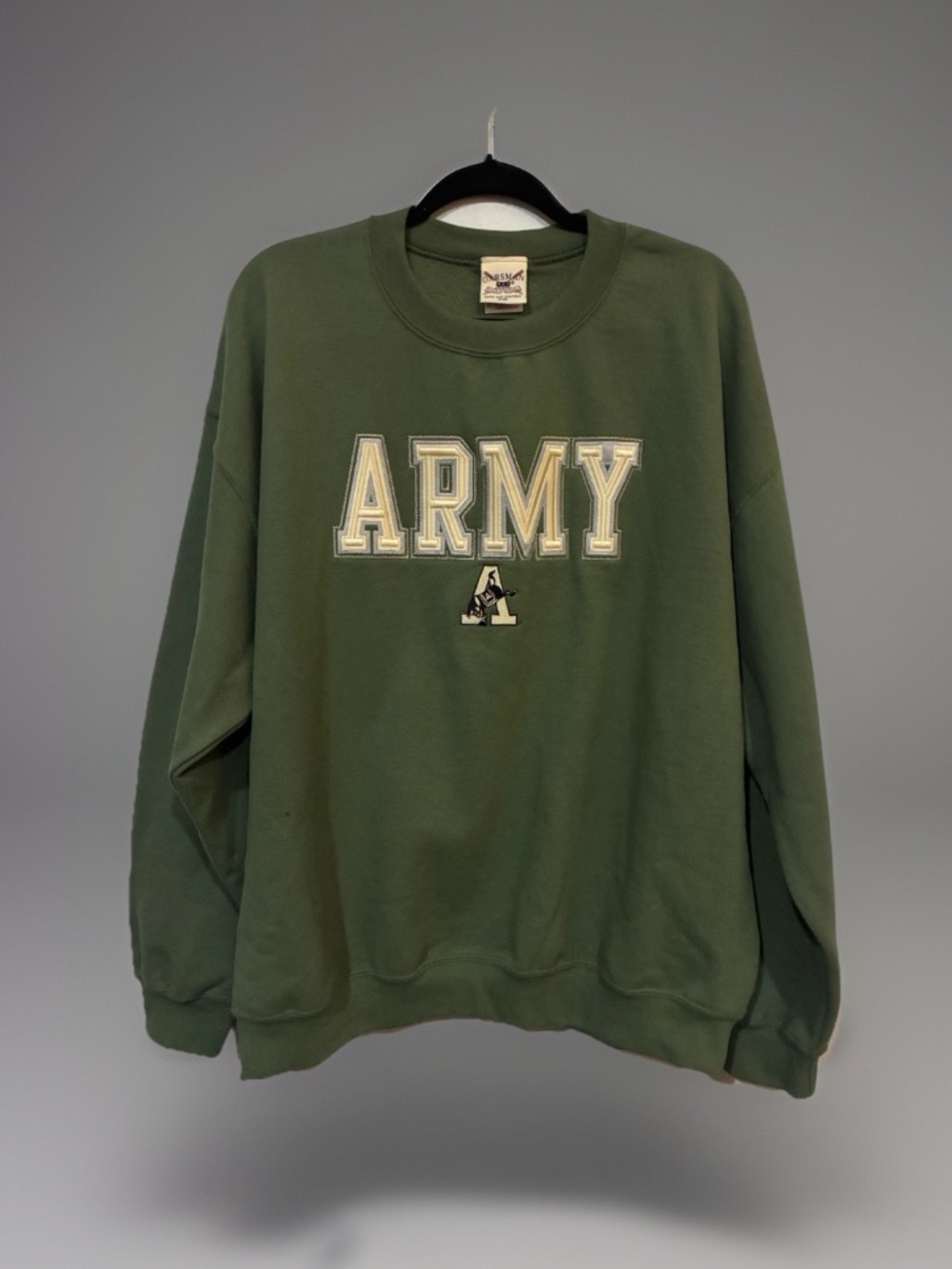 Vintage Oarsman 913 Army Green Crewneck Sweatshirt with Embroidered 'ARMY' XL